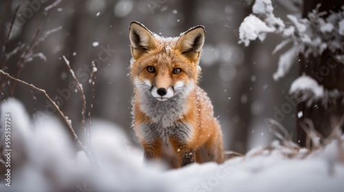 Baby fox in arctic snow landscape generative ai