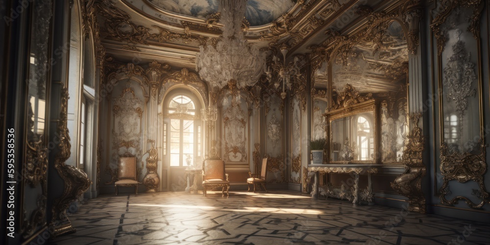 Fototapeta premium Baroque interior design room with beautiful lightning generative ai