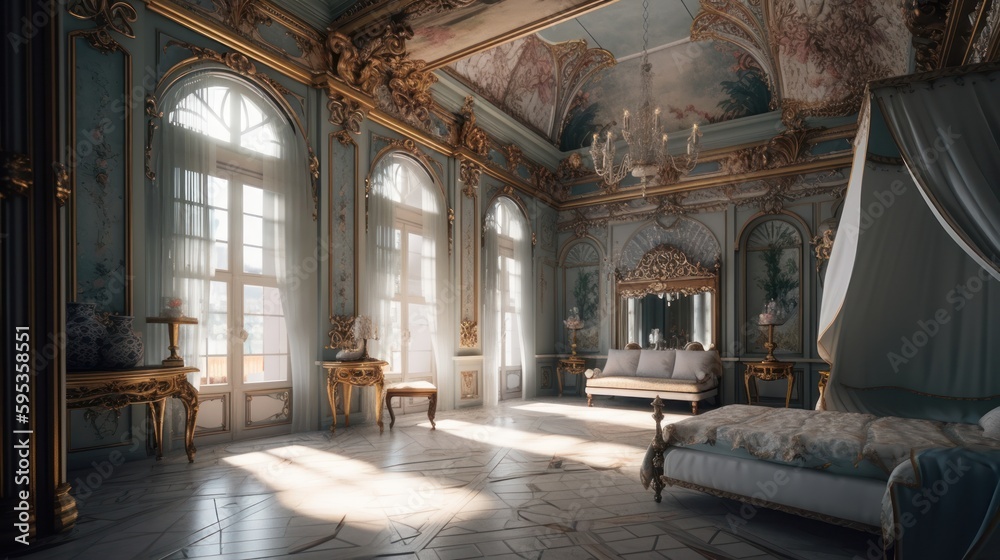 Baroque interior design room with beautiful lightning generative ai