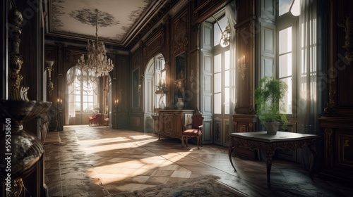 Baroque interior design room with beautiful lightning generative ai