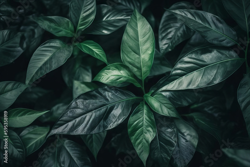 A tropical textured background with leaves and plants  perfect for a summer-themed decoration or wallpaper. The green and fresh design features palm trees and monstera leaves. Generative AI