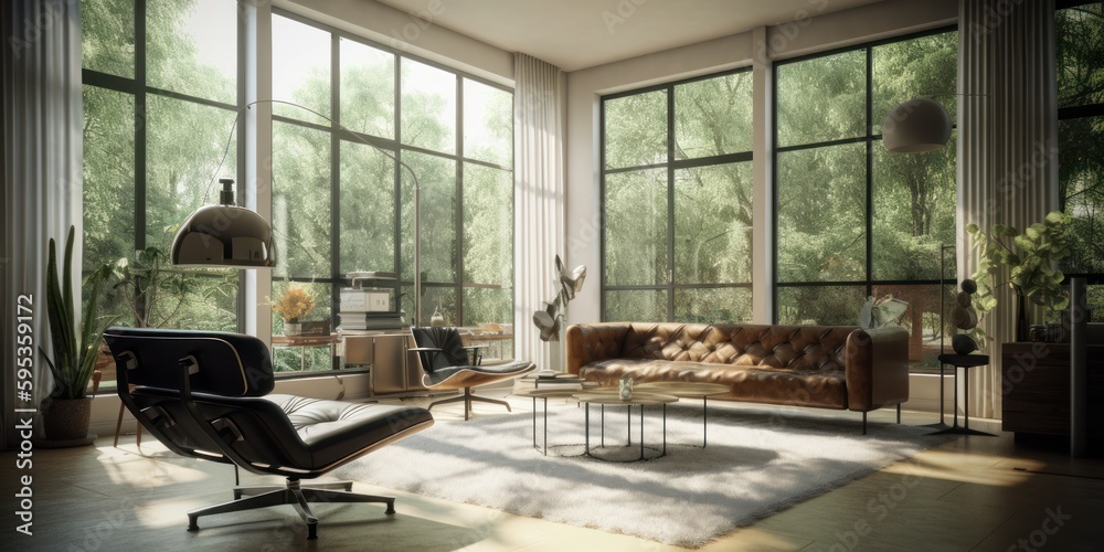 Bauhaus interior design room with beautiful lightning generative ai