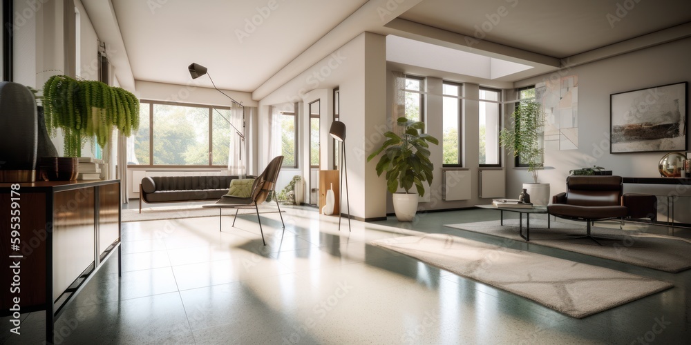 Bauhaus interior design room with beautiful lightning generative ai Bauhaus interior design room with beautiful lightning generative ai