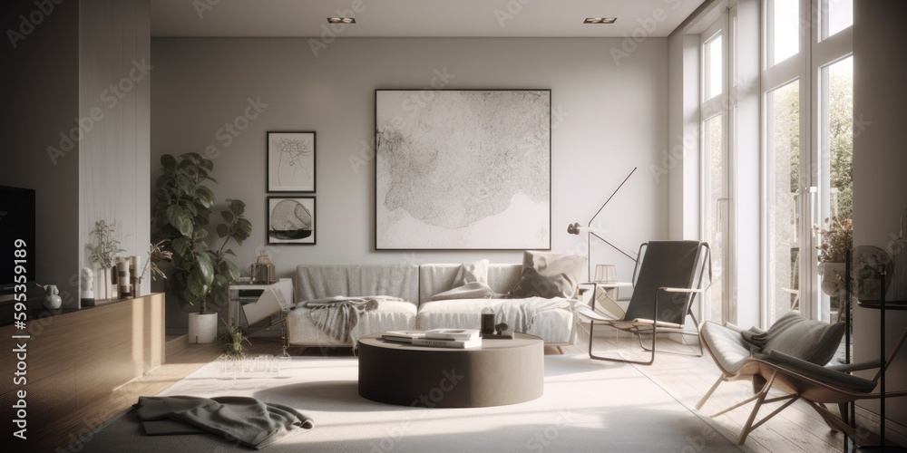 Bauhaus interior design room with beautiful lightning generative ai Bauhaus interior design room with beautiful lightning generative ai