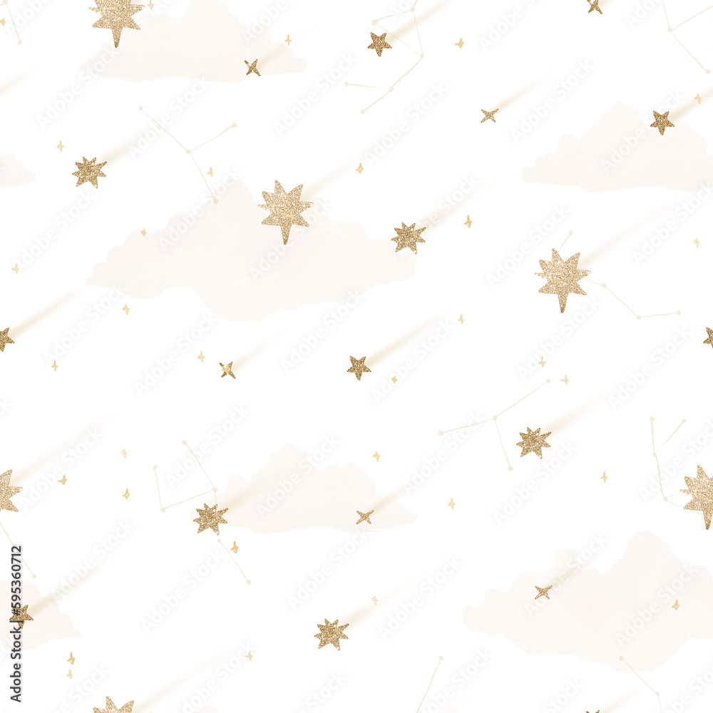 Obraz premium celestial woman space boho groovy magical composition poster clipart moon planet day yoga wall art seamless pattern