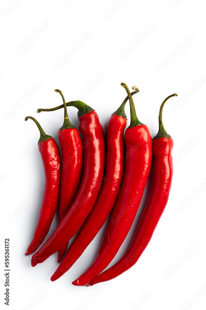 Composition of red peppers. Isolated on white background.