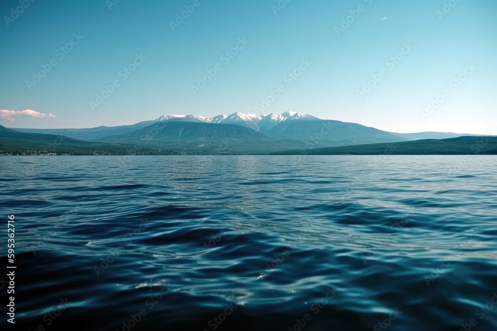 mountain landscape with a crystal-clear lake in the foreground and snow-capped peaks in the background, generative ai
