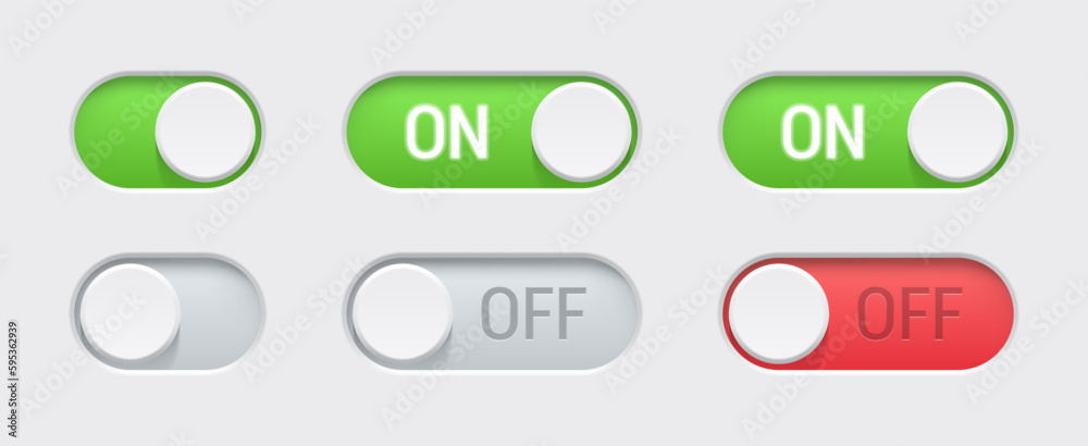 On and off toggle switch buttons. Flat vector illustration
