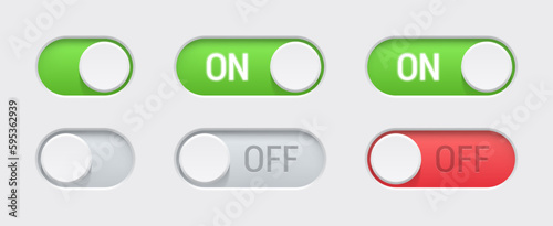 On and off toggle switch buttons. Flat vector illustration