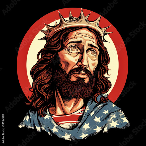 man dressed up with crown and an american flag