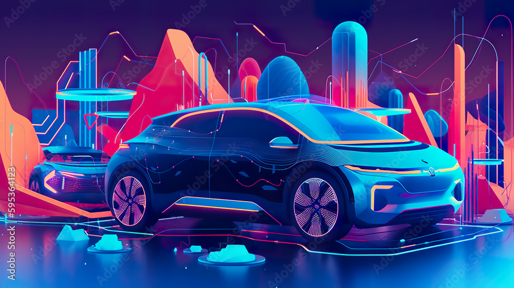 Futuristic electric car grid system that uses AI to generate efficient