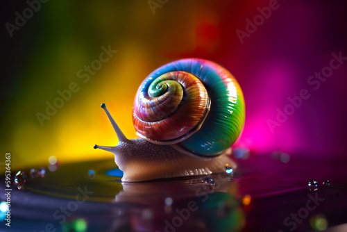 Beautiful rainbow colored snail, small multicolor decorative figurine, AI generative illustration