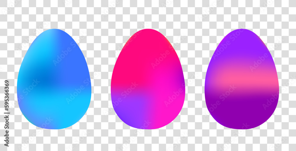 Easter eggs set isolated on white background, colorful gradient. Happy easter