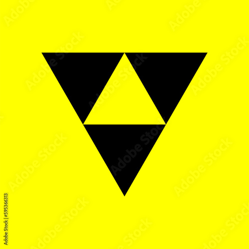 Black and yellow vector graphic of black triangle containing an inverted yellow triangle all on a yellow background