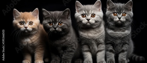 Portrait of a group of beautiful cats close-up on an isolated background. Generative AI © Viktor