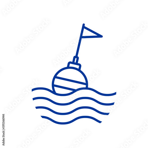 Logo Nautical. Boya de navegación lineal con olas de mar	