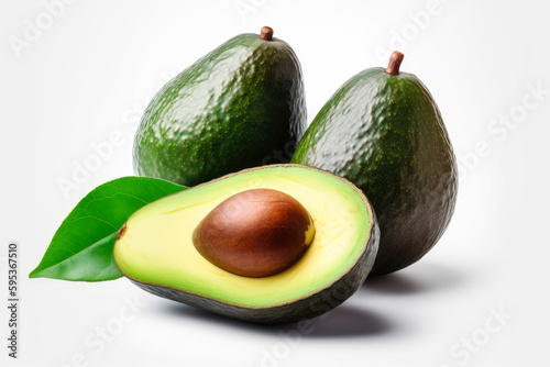 Fresh avocados isolated on white background. Generative AI.