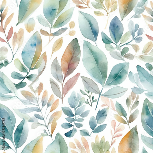 foliage texture, watercolor, seamless pattern, Generative AI