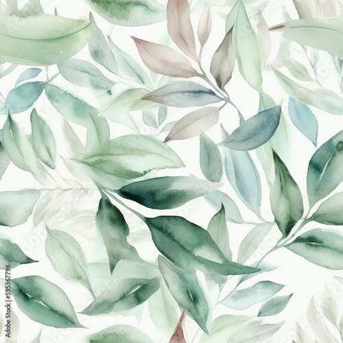 foliage texture, watercolor, seamless pattern, Generative AI