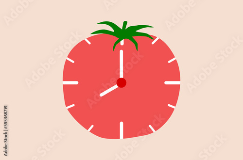 Timer clock vector, tomato timer clock, red tomato clock vector, time management vector, deadline approaching vector.