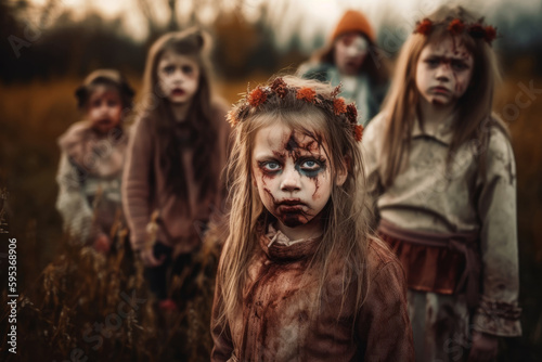 Group of children dressed as zombies on halloween day © raquel