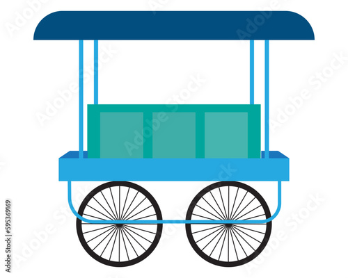 Thallu vandi hand cart or movable shop vector . treet cart store isometric icon. Trolley with stall under colorful tent vector isolated on white background. Movable shop on wheels illustration