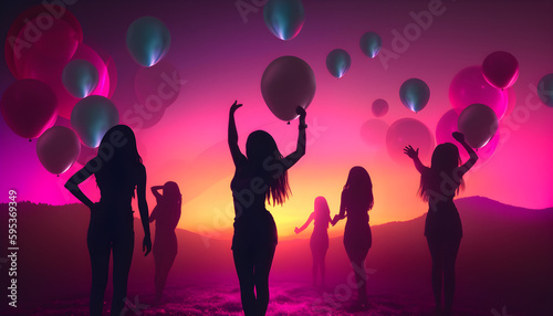 People dancing and celebrating with balloons at a party