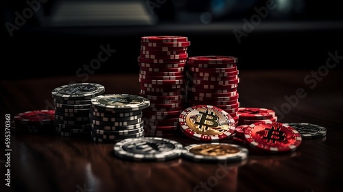 bitcoin sitting on top of casino chips