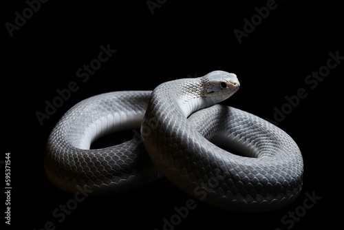 White snake tail isolated on black background banner. Generative AI