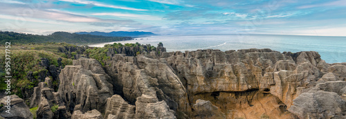 Pancake Rocks and Blowholes coastal walking trail, Paparoa National Park, Punakaiki, West Coast of the South Island, New Zealand photo