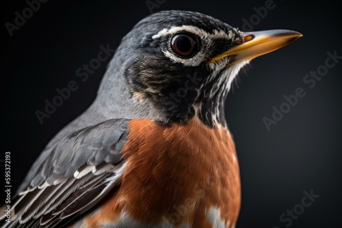 A transparent png image of an isolated American Robin bird in close-up macro view during spring and summer. Generative AI © Artur