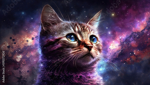 a cute little cat in space, scifi wallpaper style, generative ai technology © Sternfahrer