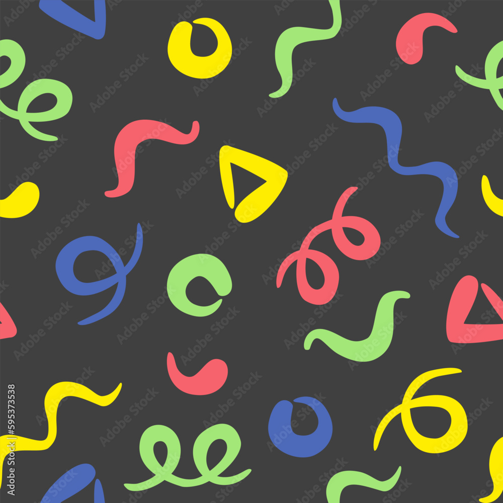 Colourful line squiggle doodle seamless pattern in memphis style, abstract vector illustration Colourful line squiggle doodle seamless pattern in memphis style, abstract vector illustration