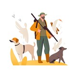 Hunter with dogs in vector style, professions of the world, flat pastel generative ai