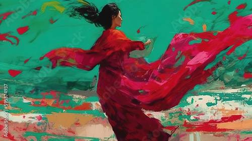 a beautiful and classic inspired asian woman painting, dancing girl, dance poster, generative ai technology