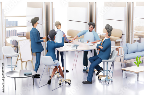 Group of business people having a meeting, collaborating on a project, discussing new ideas. 3D rendering illustration