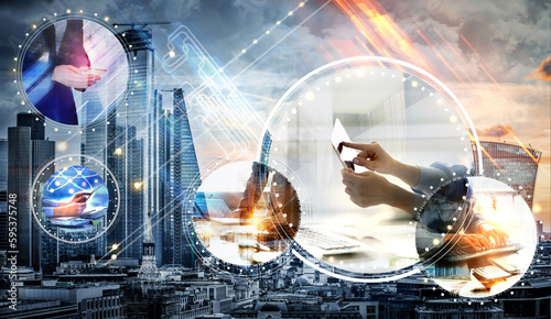 Canvas Print Business person working and analysing stock market report