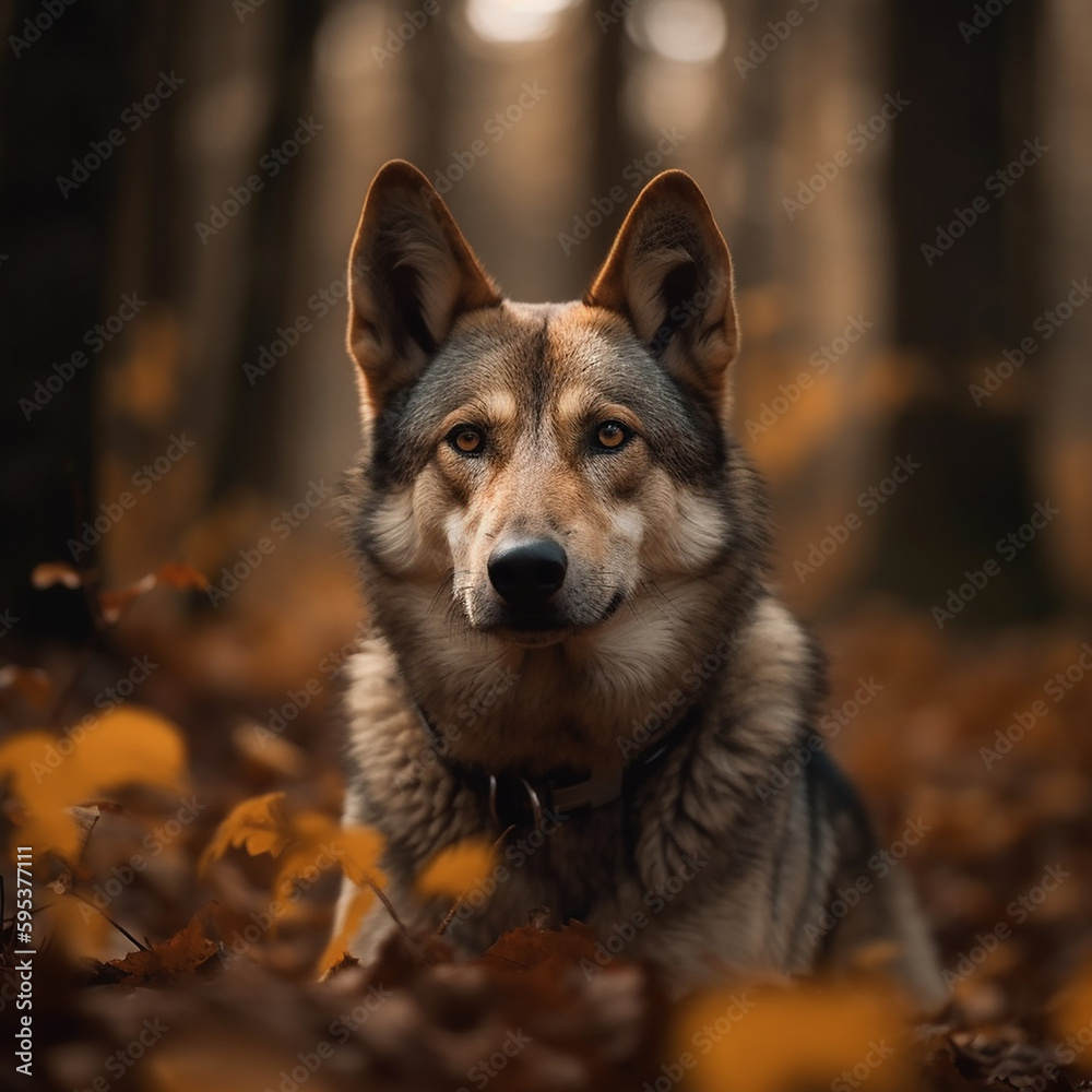 Czechoslovakian Wolfdog in a fantasy forest  