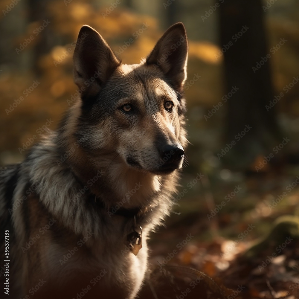 Czechoslovakian Wolfdog in a fantasy forest  