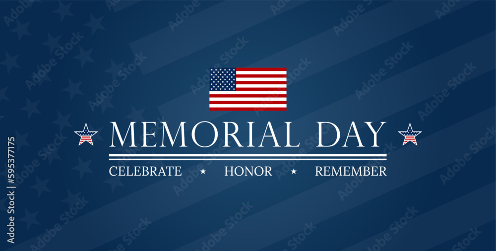 USA Memorial Day greeting card with flag background. United States national flag. Vector illustration