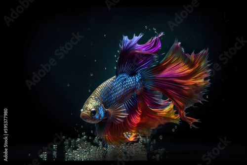 Beautiful rainbow colored fish underwater, small multicolor fantasy creature, AI generative illustration
