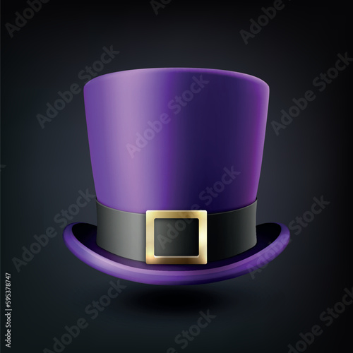 Vector 3d Realistic Purple Top Hat Icon with Black Ribbon Closeup Isolated. Classic Retro Vintage Top Hat, Vintage Gentlemans Mens Hat, Front View