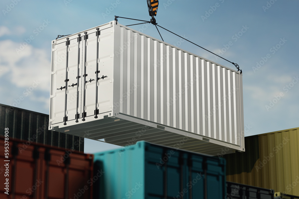 Crane lifting up container mockup. 3D rendering Crane lifting up container mockup. 3D rendering