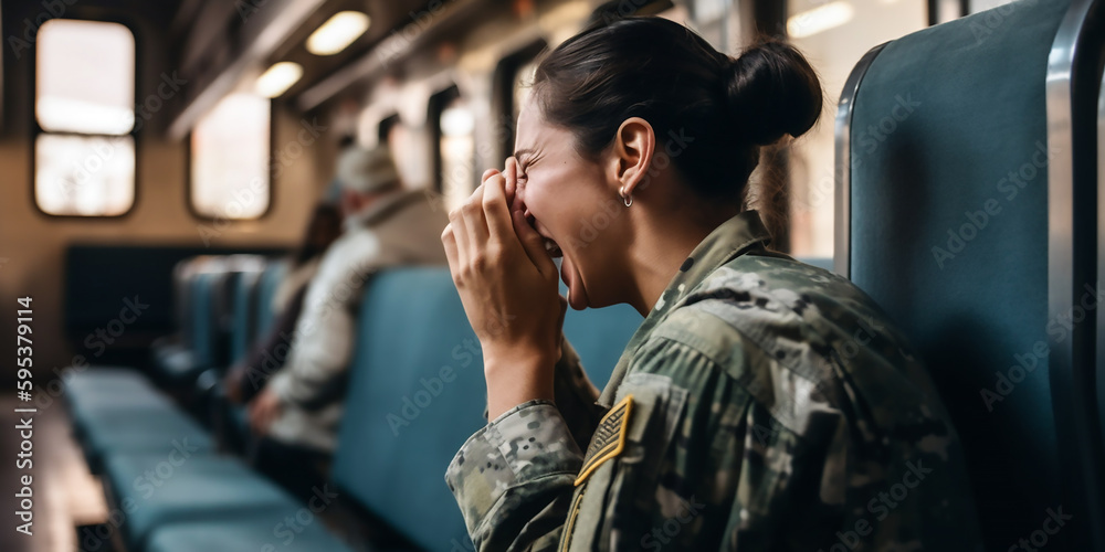Soldat alleine mit seinen Gefühlen KI - obrazy, fototapety, plakaty 