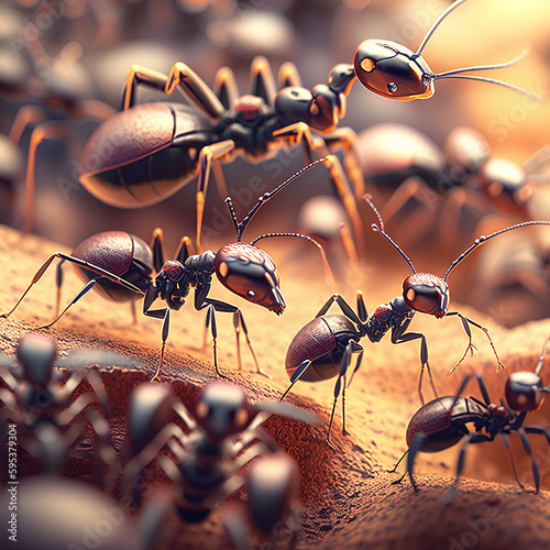 Some ants are walk around in the forest AI Generated