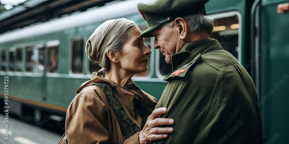 Soldat kommt heim; Wiedersehen eines Soldaten mit einem seiner Liebsten KI