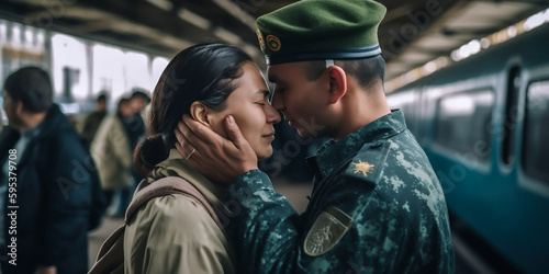 Soldat kommt heim; Wiedersehen eines Soldaten mit einem seiner Liebsten KI
