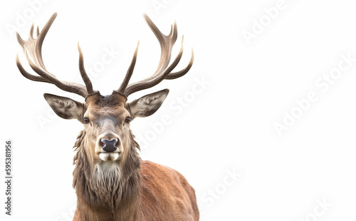 Mature Red Deer Stag isolated on white,  Created using generative AI tools. © © Raymond Orton
