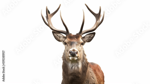 Mature Red Deer Stag isolated on white   Created using generative AI tools.