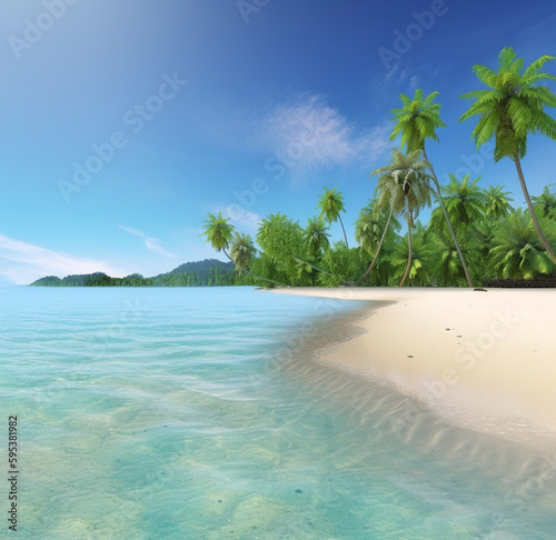 Tropical landscape of summer scenery  white sand with palm trees. Luxury travel vacation destination   Created using generative AI tools.